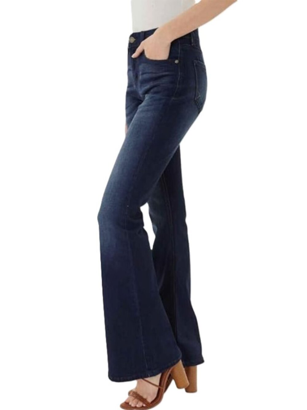 Kan Can Women's Mid Rise Flare Hem Jeans ( Tall Length )